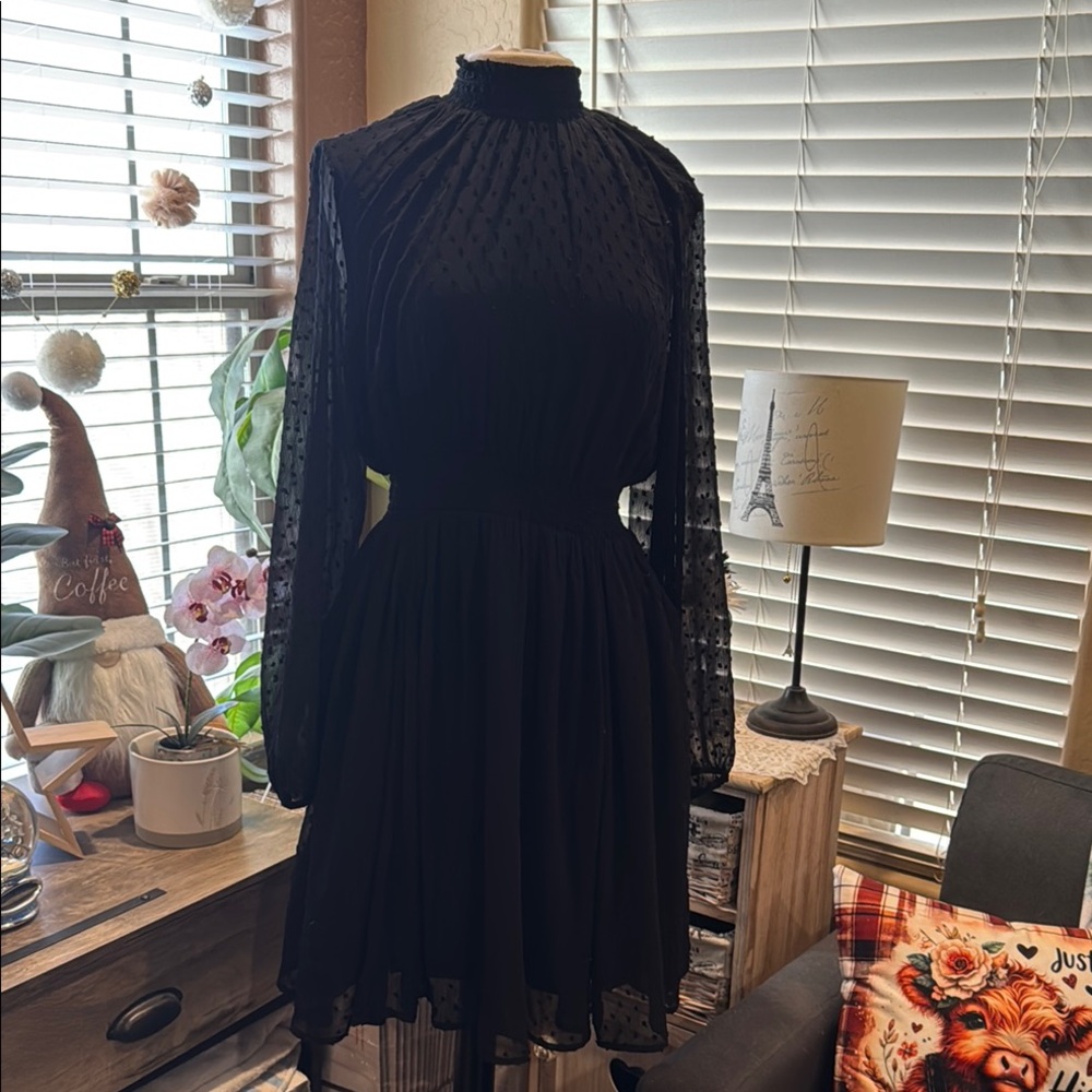 NWT Torrid Black Fit and Flare Dress with Bishop Sleeves